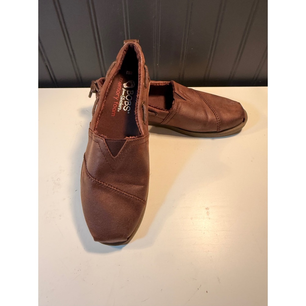 Skechers BOBS Brown Faux Leather Fur Lined Memory Foam Slip On Loafer Womens 6.5